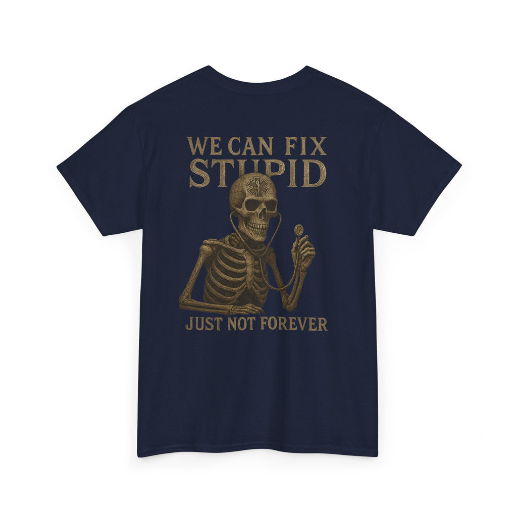 Humorous Skeleton EMS Dark humor T-Shirt, Quirky Graphic Tee, Funny Gift for Him/Her, Halloween Party Shirt, Unique Casual Wear