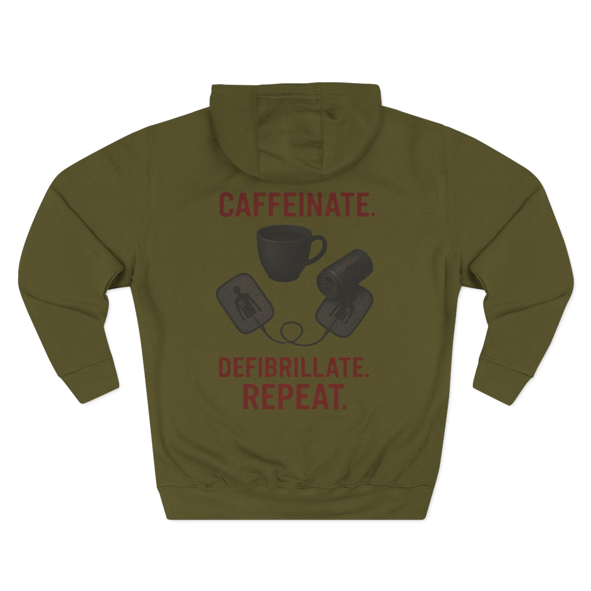 Three-Panel Fleece Hoodie - EMS-CAFFEINATE, DIB, REPEAT Design
