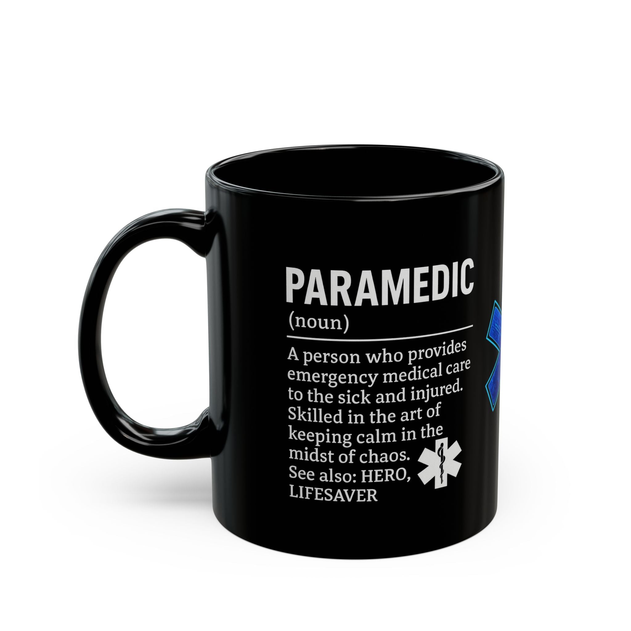 Black Paramedic Mug - Gift for Medics, Coffee Lovers, Emergency Services, Paramedic Appreciation, Blue Star of Life Design