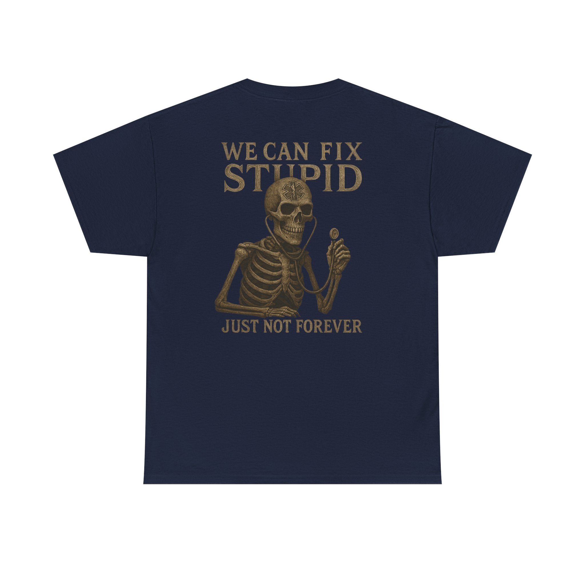 Humorous Skeleton EMS Dark humor T-Shirt, Quirky Graphic Tee, Funny Gift for Him/Her, Halloween Party Shirt, Unique Casual Wear
